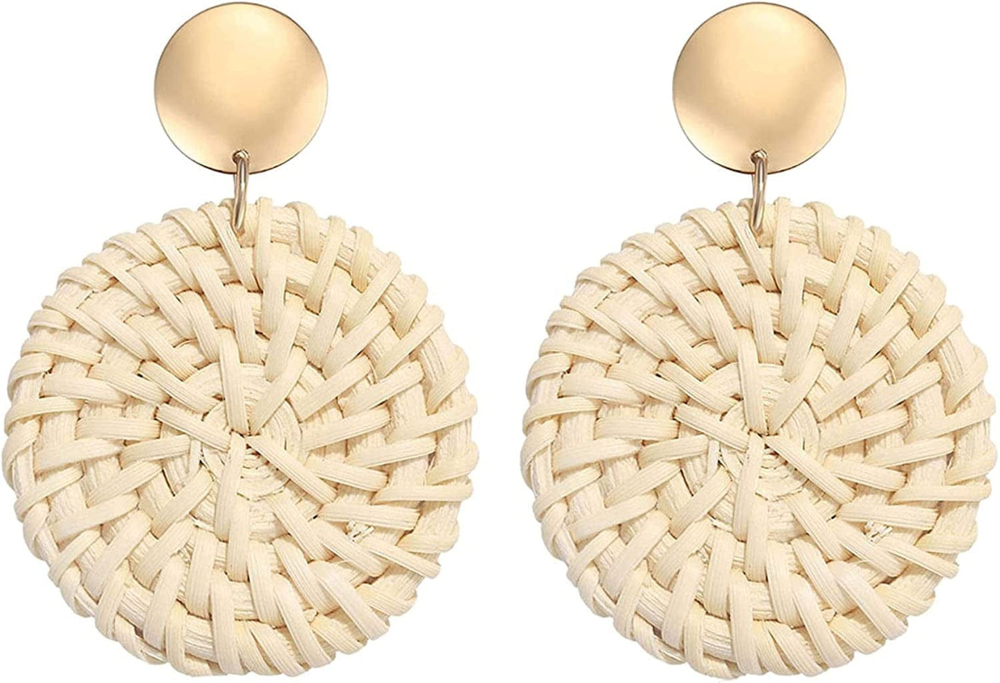 Rattan Earrings for Women Girls Handmade Lightweight Wicker Straw Stud Earrings Statement Weaving Braid Drop Dangle Earring Light Disk