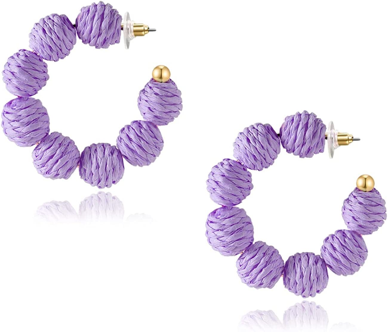 Rattan Earrings Summer Boho Raffia Ball Hoop Dangle Earrings for Women Girls Lightweight Straw Wicker Statement Earrings Bohemian Beach Earrings Jewelry Gifts