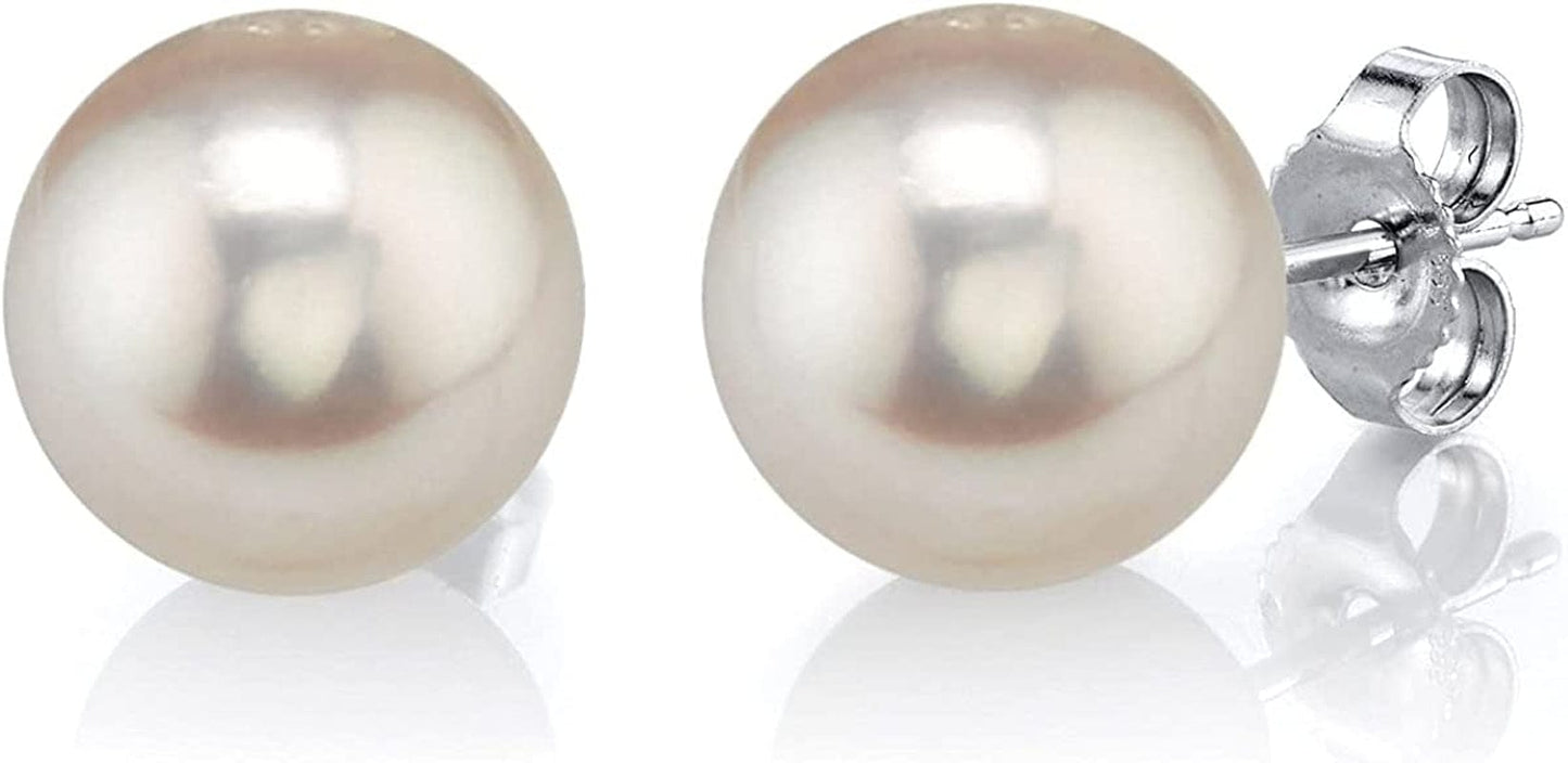 Real Pearl Earrings for Women with round White Freshwater Genuine Cultured Pearls, Hypoallergenic 14K Solid Gold Stud Earrings - the PEARL SOURCE 11.0-11.5mm / White Gold