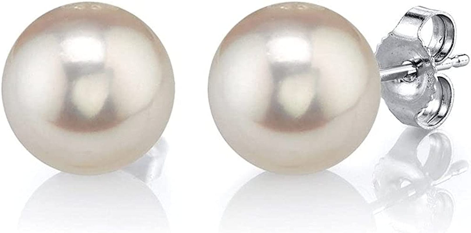 Real Pearl Earrings for Women with round White Freshwater Genuine Cultured Pearls, Hypoallergenic 14K Solid Gold Stud Earrings - the PEARL SOURCE 8.0-8.5mm / White Gold