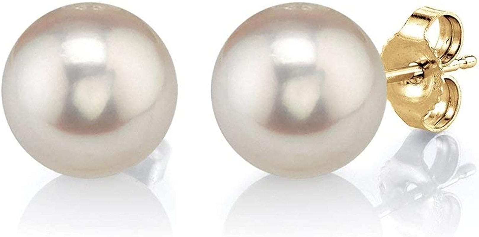 Real Pearl Earrings for Women with round White Freshwater Genuine Cultured Pearls, Hypoallergenic 14K Solid Gold Stud Earrings - the PEARL SOURCE 8.0-8.5mm / Yellow Gold