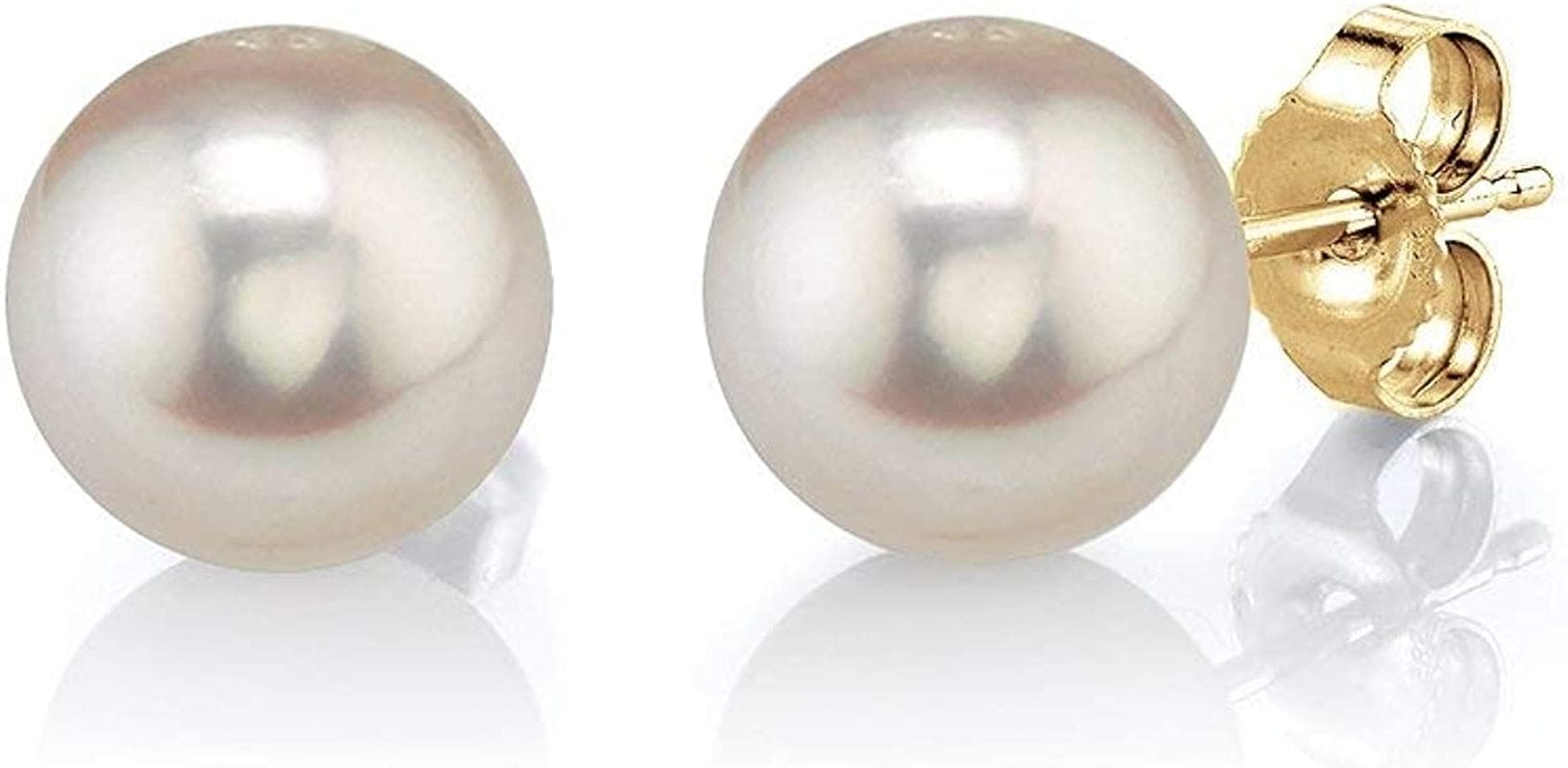 Real Pearl Earrings for Women with round White Freshwater Genuine Cultured Pearls, Hypoallergenic 14K Solid Gold Stud Earrings - the PEARL SOURCE 6.0-6.5mm / Yellow Gold