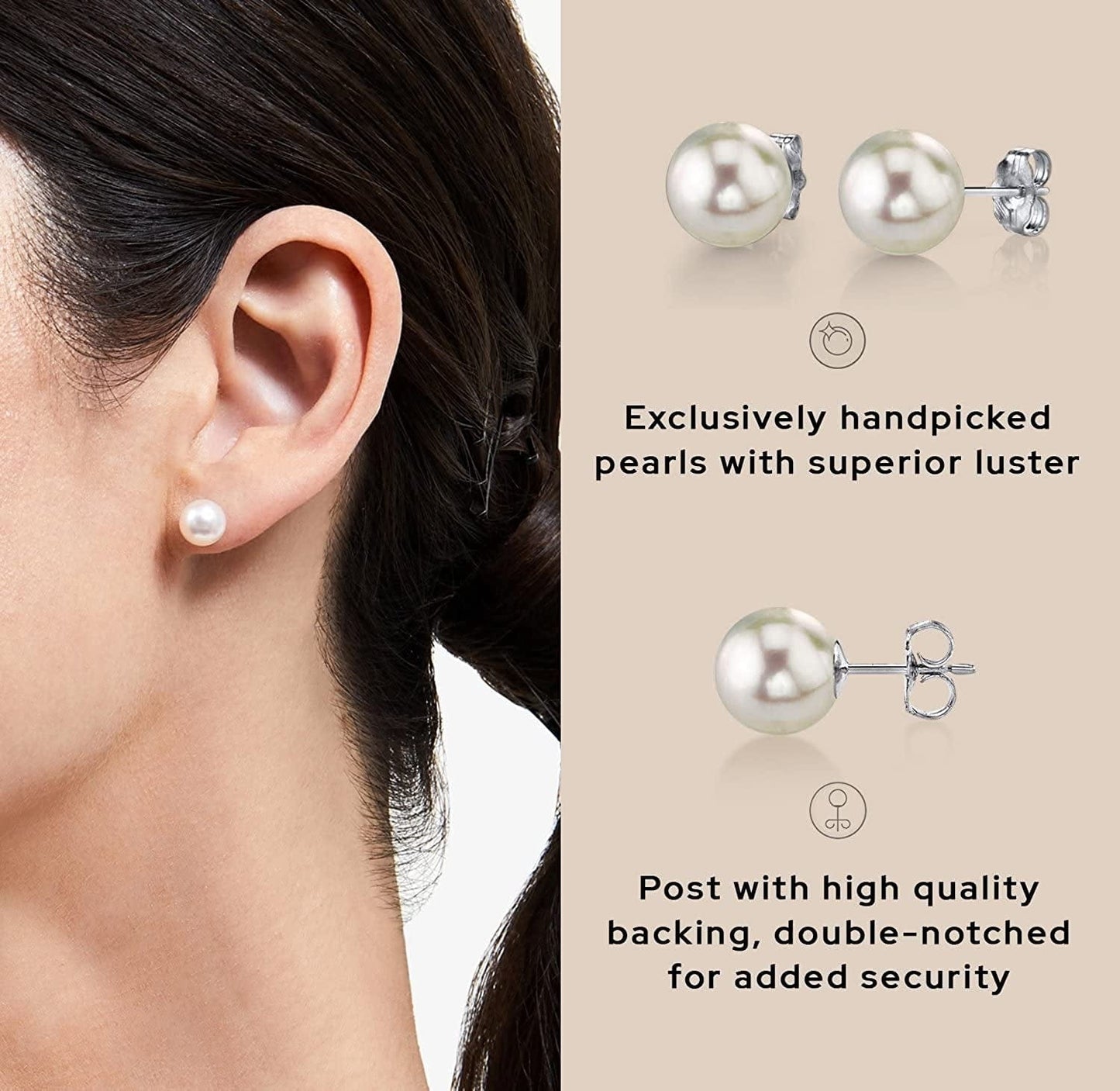 Real Pearl Earrings for Women with round White Freshwater Genuine Cultured Pearls, Hypoallergenic 14K Solid Gold Stud Earrings - the PEARL SOURCE