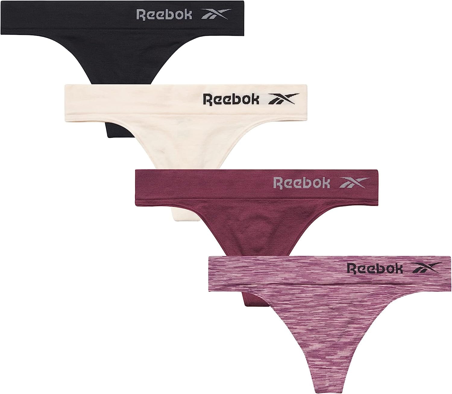Reebok Women'S Underwear - Seamless Thong (4 Pack) Red/Pink/Black / Large