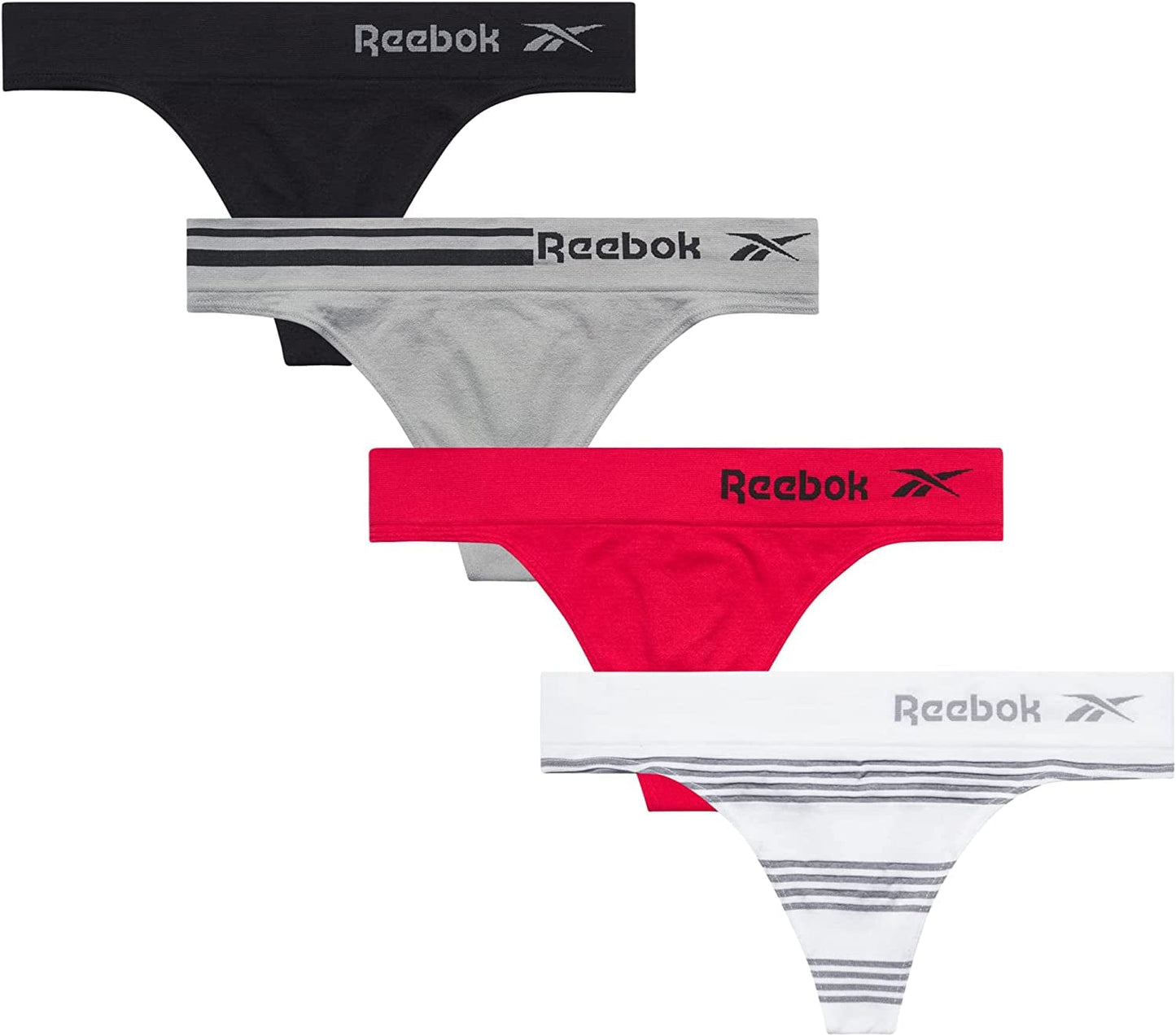 Reebok Women'S Underwear - Seamless Thong (4 Pack) Red/White/Grey/Black / Medium