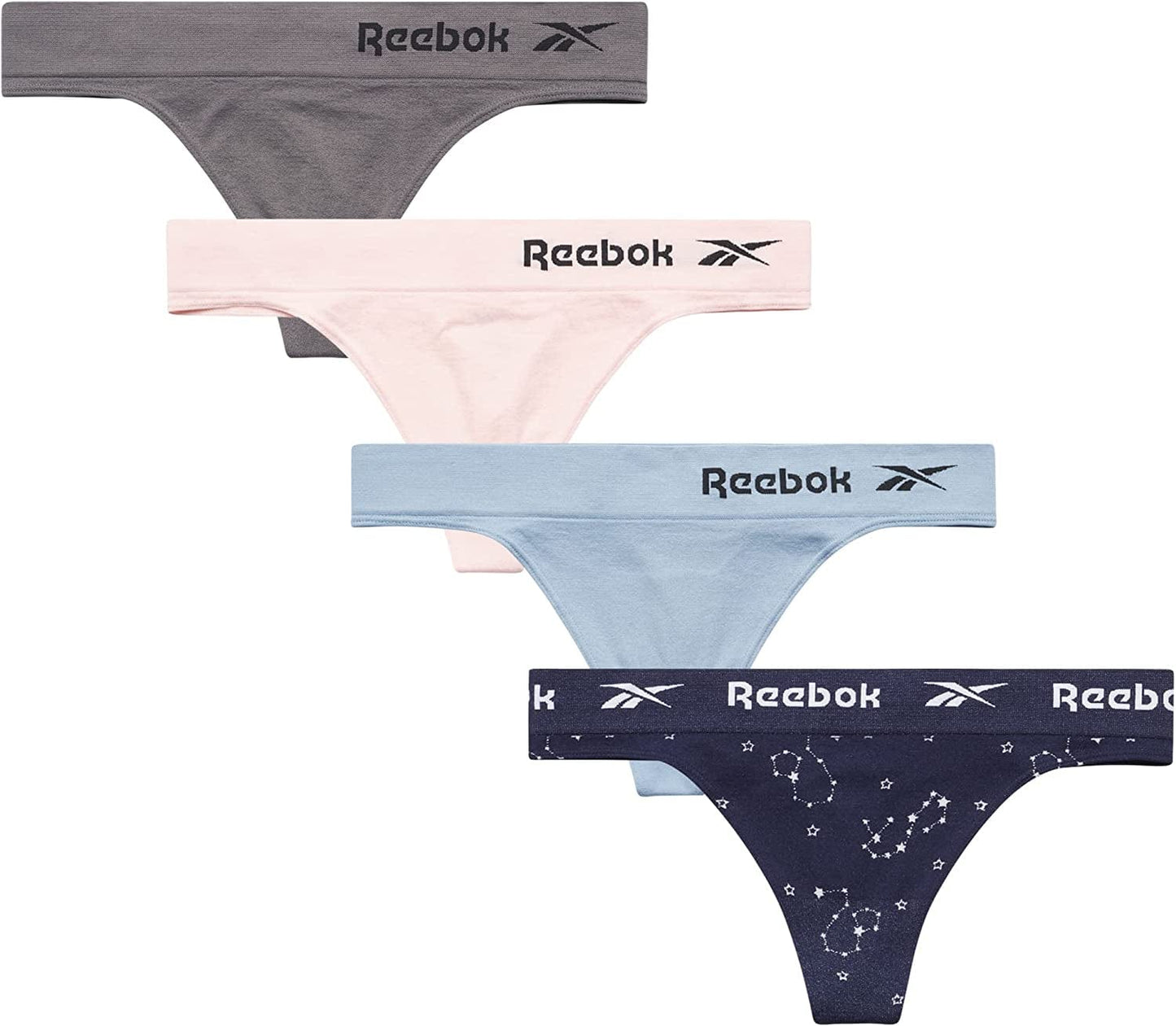 Reebok Women'S Underwear - Seamless Thong (4 Pack) Navy/Pink/Blue/Grey / X-Large