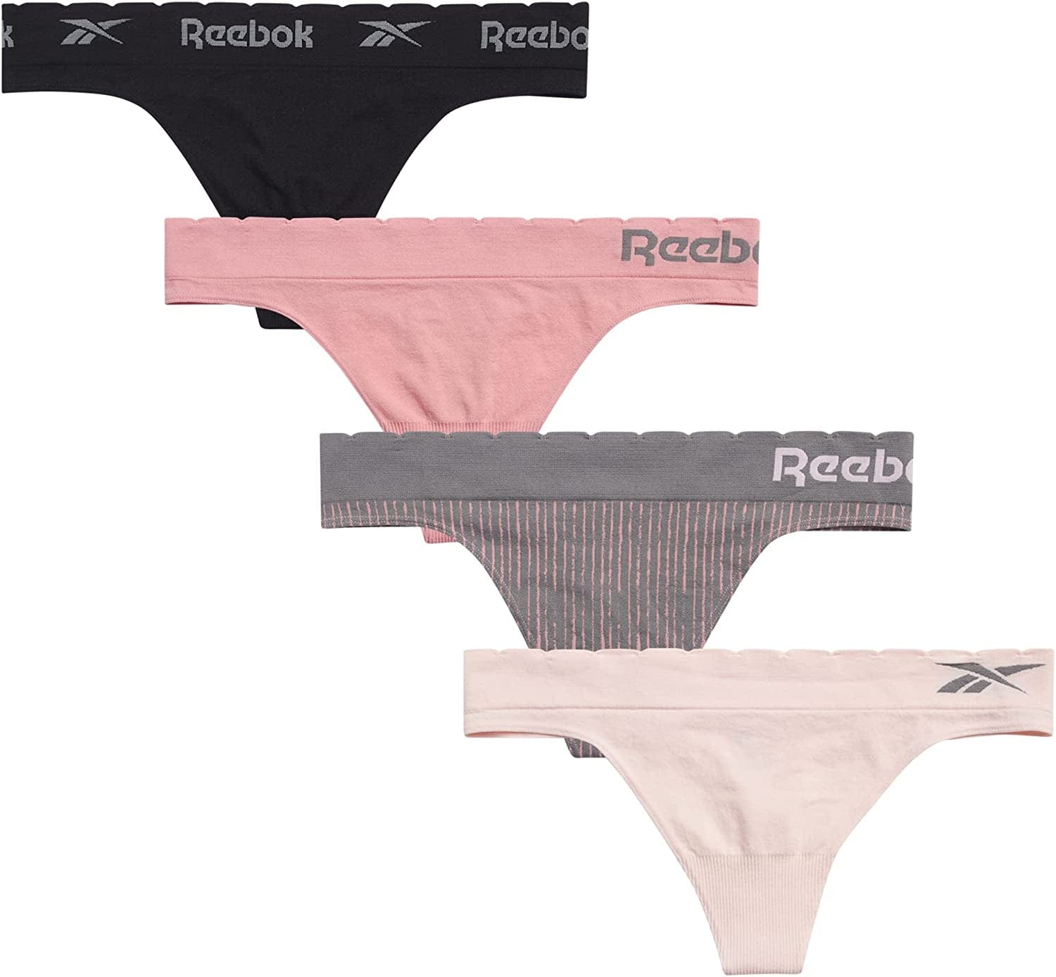 Reebok Women'S Underwear - Seamless Thong (4 Pack) Pink/Mauve/Black / Large