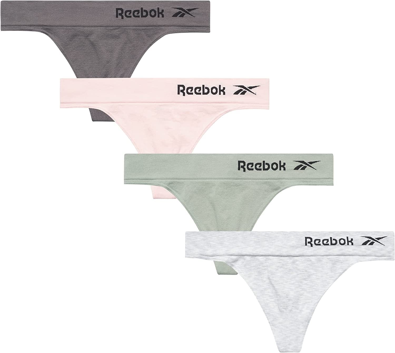 Reebok Women'S Underwear - Seamless Thong (4 Pack) Light Pink/Green/Grey / Medium