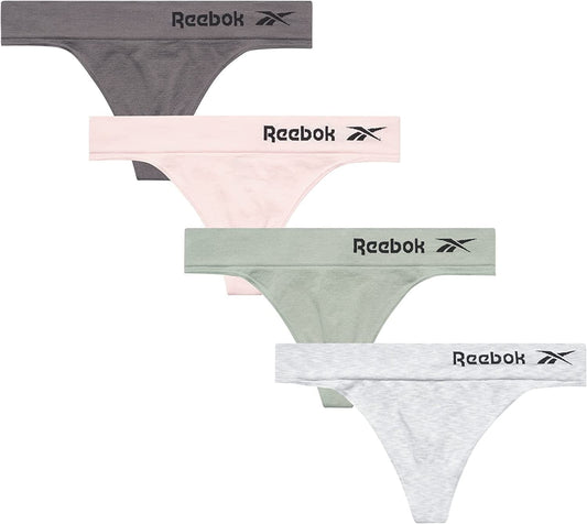 Reebok Women'S Underwear - Seamless Thong (4 Pack) Light Pink/Green/Grey / Medium