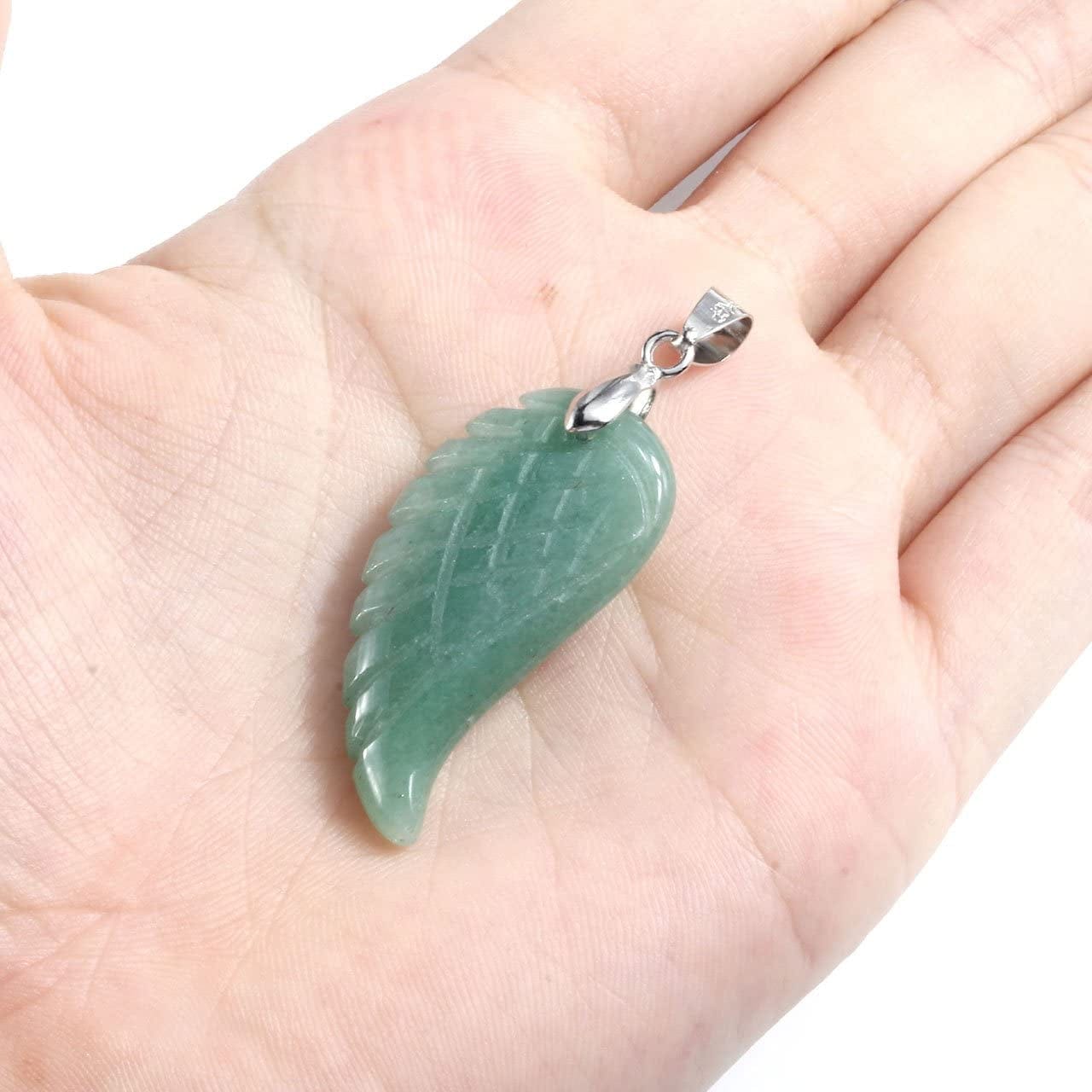 Reiki Healing Crystal Quartz Gemstones Jewelry Angel Wings Carved Stone Pendant Necklace Tree of Life Charm Stretch Bracelet Set