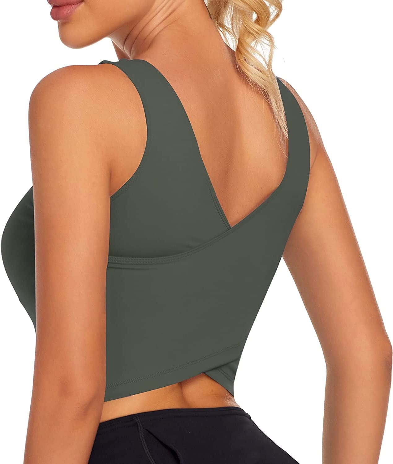 REKITA Workout Crop Tops for Women Athletic Tank Tops with Built in Bra Supportive Sports Bra 88-amy Green / 10