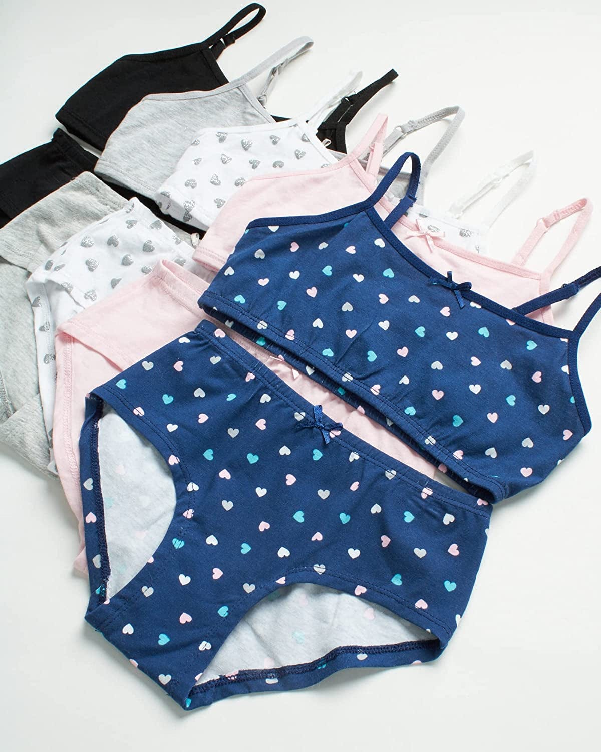 Rene Rofe Girls’ Training Bra Set – 10 Piece Cotton Cami Bralette and Hipster Briefs (M-XL)