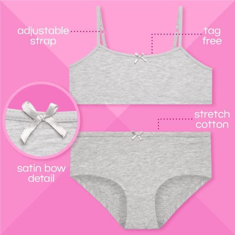 Rene Rofe Girls’ Training Bra Set – 10 Piece Cotton Cami Bralette and Hipster Briefs (M-XL)