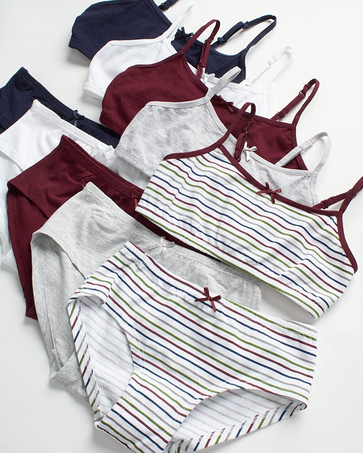 Rene Rofe Girls’ Training Bra Set – 10 Piece Cotton Cami Bralette and Hipster Briefs (M-XL)
