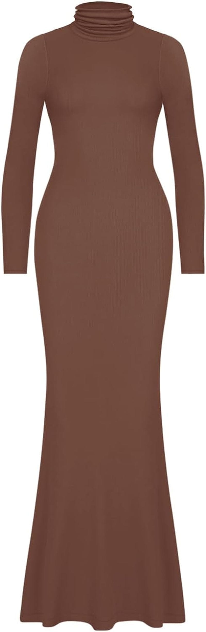 REORIA Women'S Casual Mock Turtleneck Long Sleeve Elegant Long Dress Lounge Ribbed Bodycon Maxi Dresses