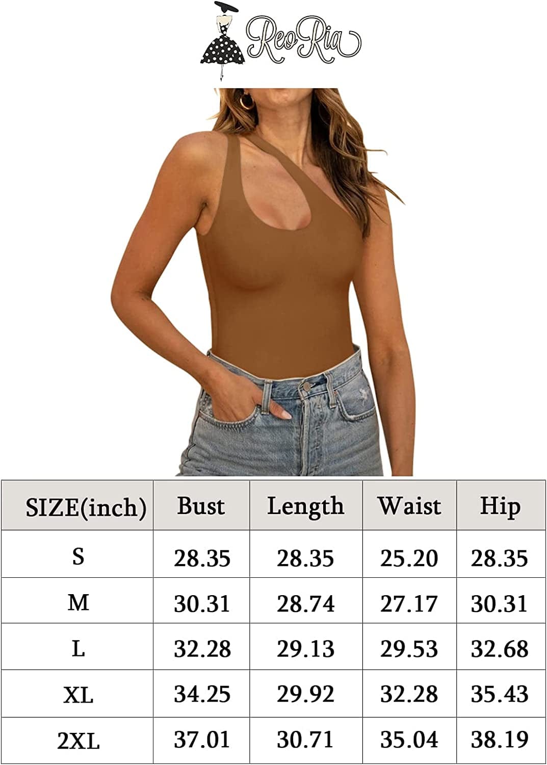 REORIA Women’S Sexy One Shoulder Cutout Front Backless Sleeveless Tank Top Bodysuits