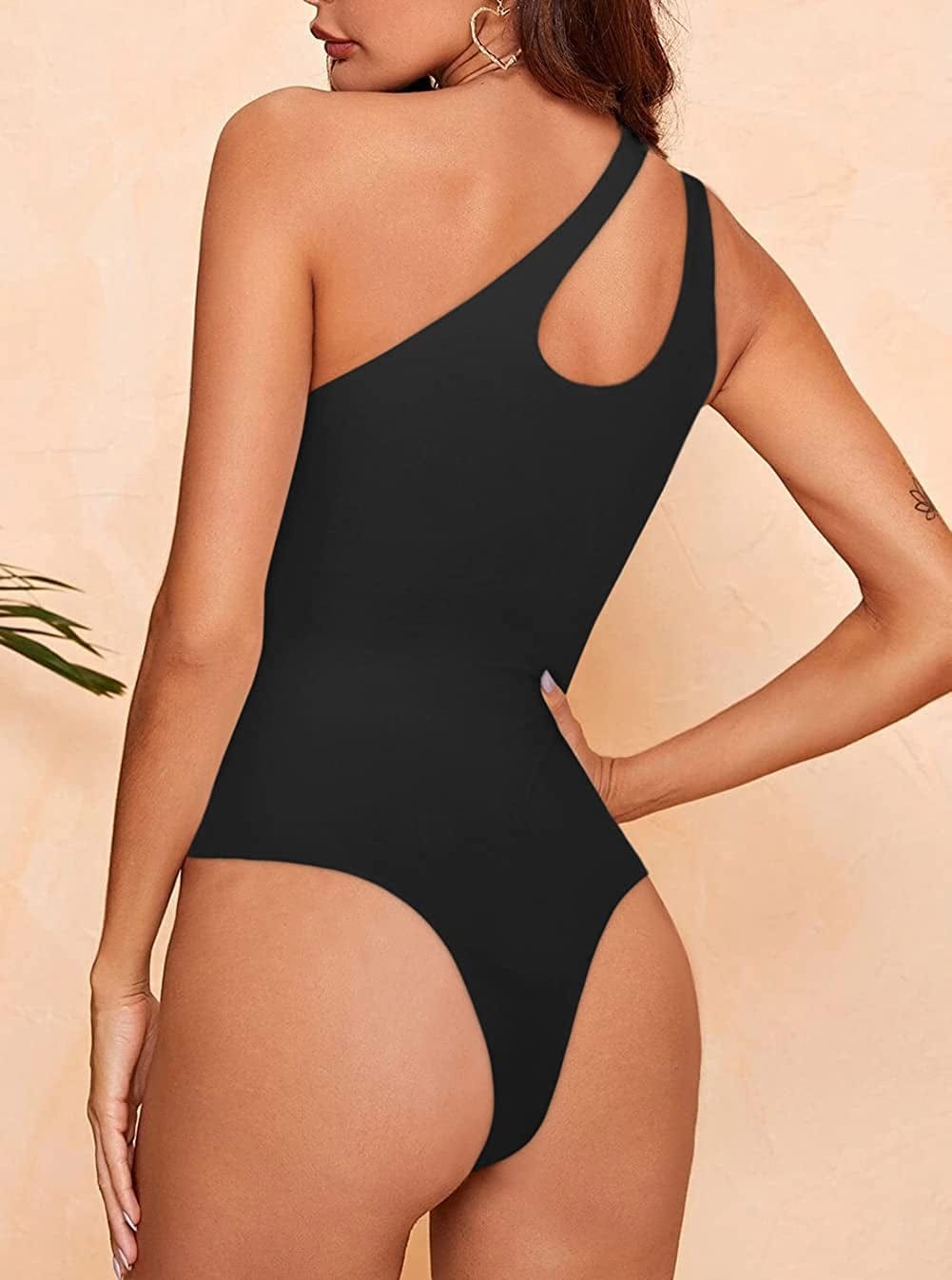 REORIA Women’S Sexy One Shoulder Cutout Front Backless Sleeveless Tank Top Bodysuits