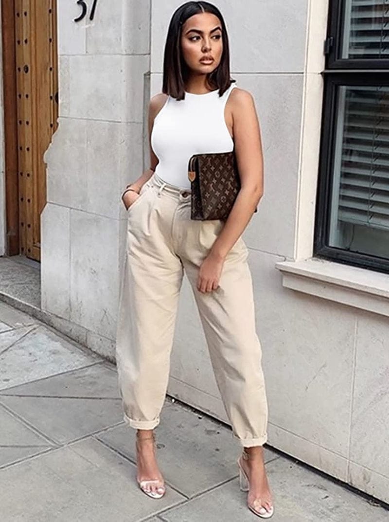 REORIA Women’S Sexy Sleeveless Racer Back Halter Neck Bodysuit Tank Tops