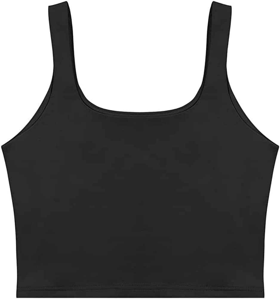 REORIA Women’S Sexy Square Neck Double Lined Seamless Sleeveless Cropped Tank Yoga Crop Tops