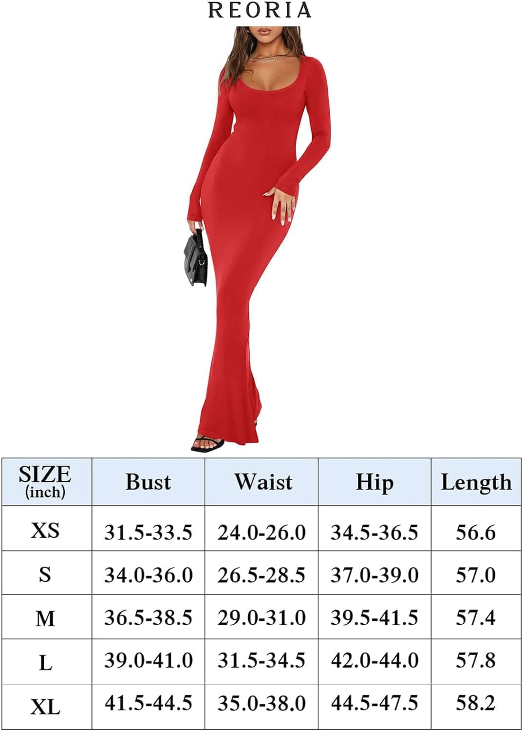 REORIA Womens Sexy Square Neck Long Sleeve Soft Lounge Long Dress Fall Casual Ribbed Bodycon Maxi Dresses