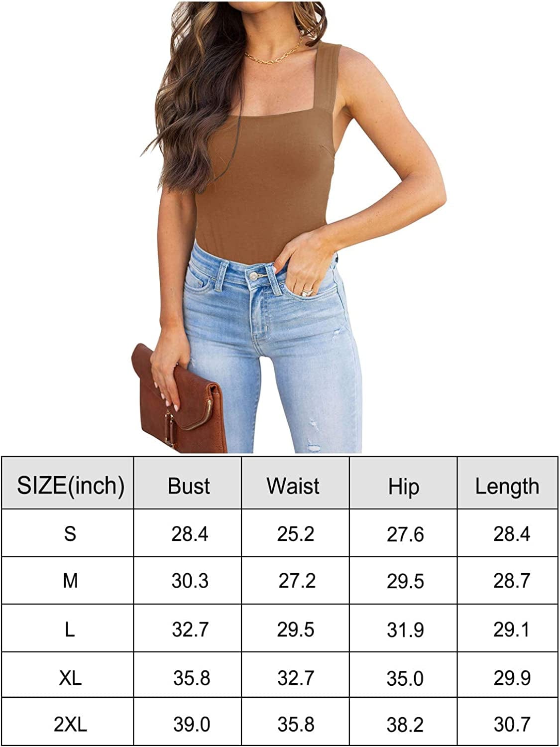 REORIA Womens Sexy Square Neck Sleeveless Tank Tops Bodysuits Clubwear
