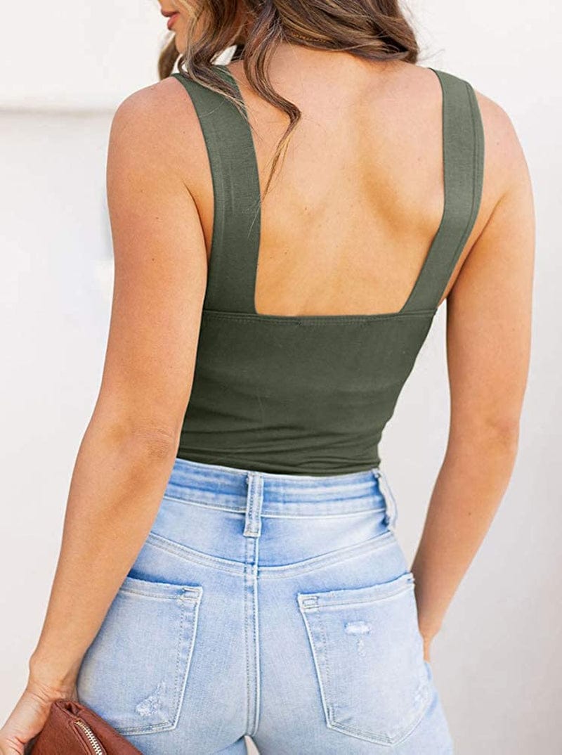 REORIA Womens Sexy Square Neck Sleeveless Tank Tops Bodysuits Clubwear