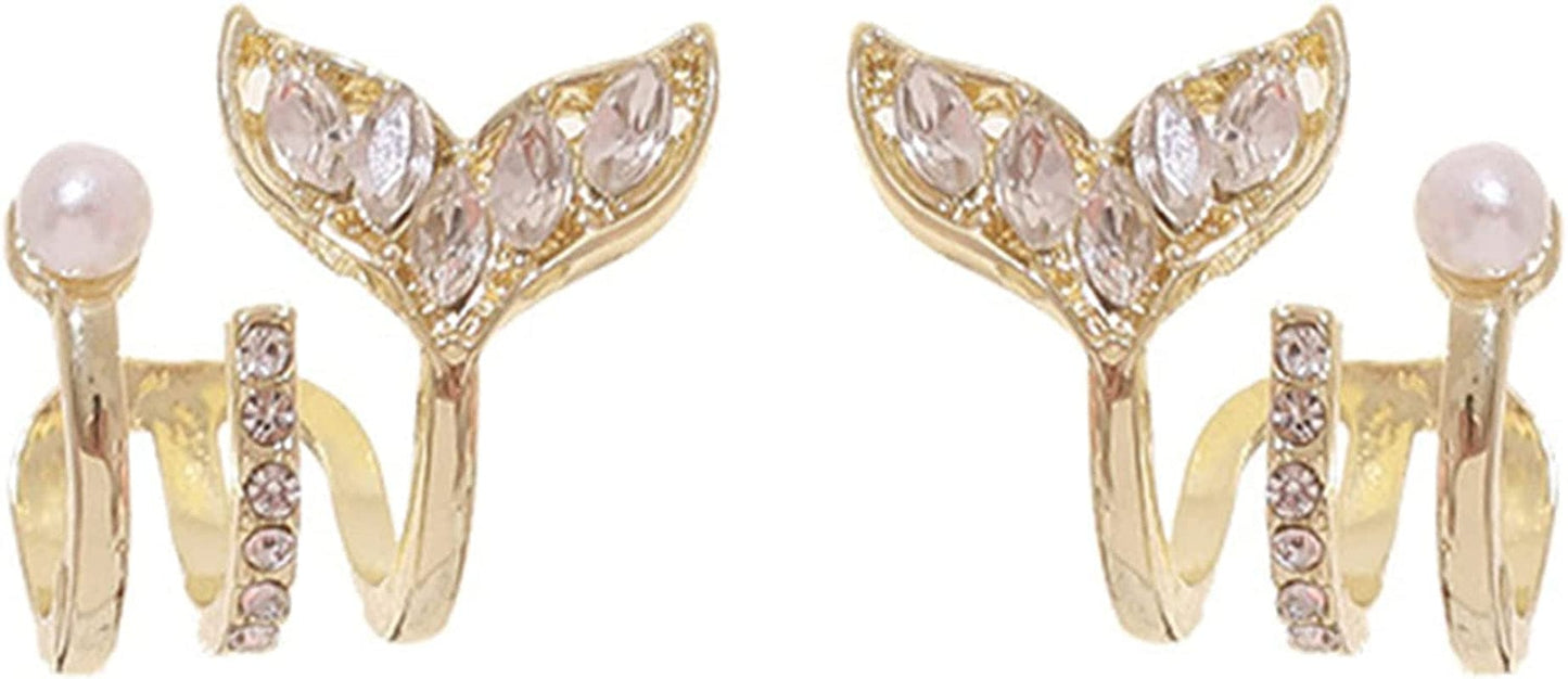 Retro Stud S925 Silver Needle Stud Earrings Niche Temperament Earrings Trendy Light Luxury Fashion Female Retro Exquisite Earrings Gold 1 Pair Fishtail design / One Size