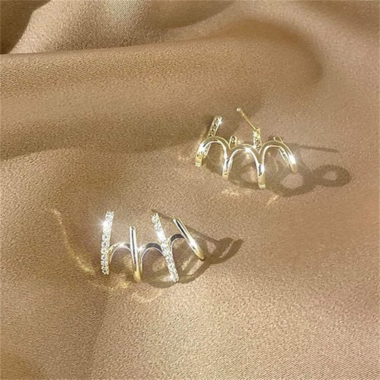 Retro Stud S925 Silver Needle Stud Earrings Niche Temperament Earrings Trendy Light Luxury Fashion Female Retro Exquisite Earrings Gold 1 Pair