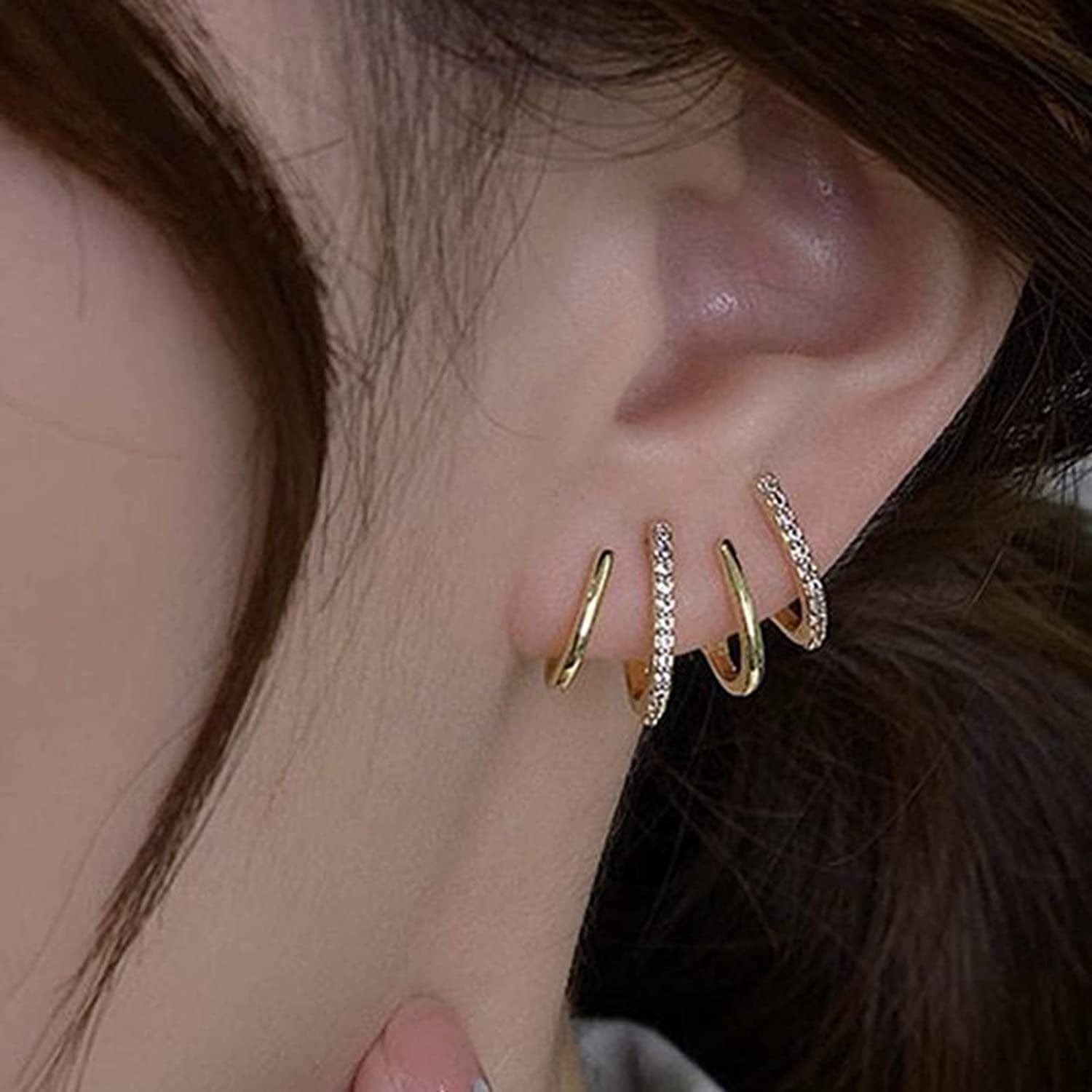 Retro Stud S925 Silver Needle Stud Earrings Niche Temperament Earrings Trendy Light Luxury Fashion Female Retro Exquisite Earrings Gold 1 Pair