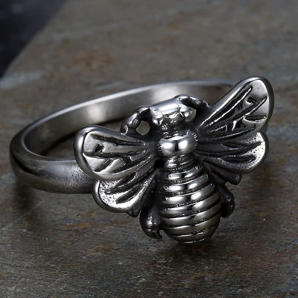 Retro Vintage Stainless Steel Cute Bee Style Birthday Party Holiday Halloween Ring