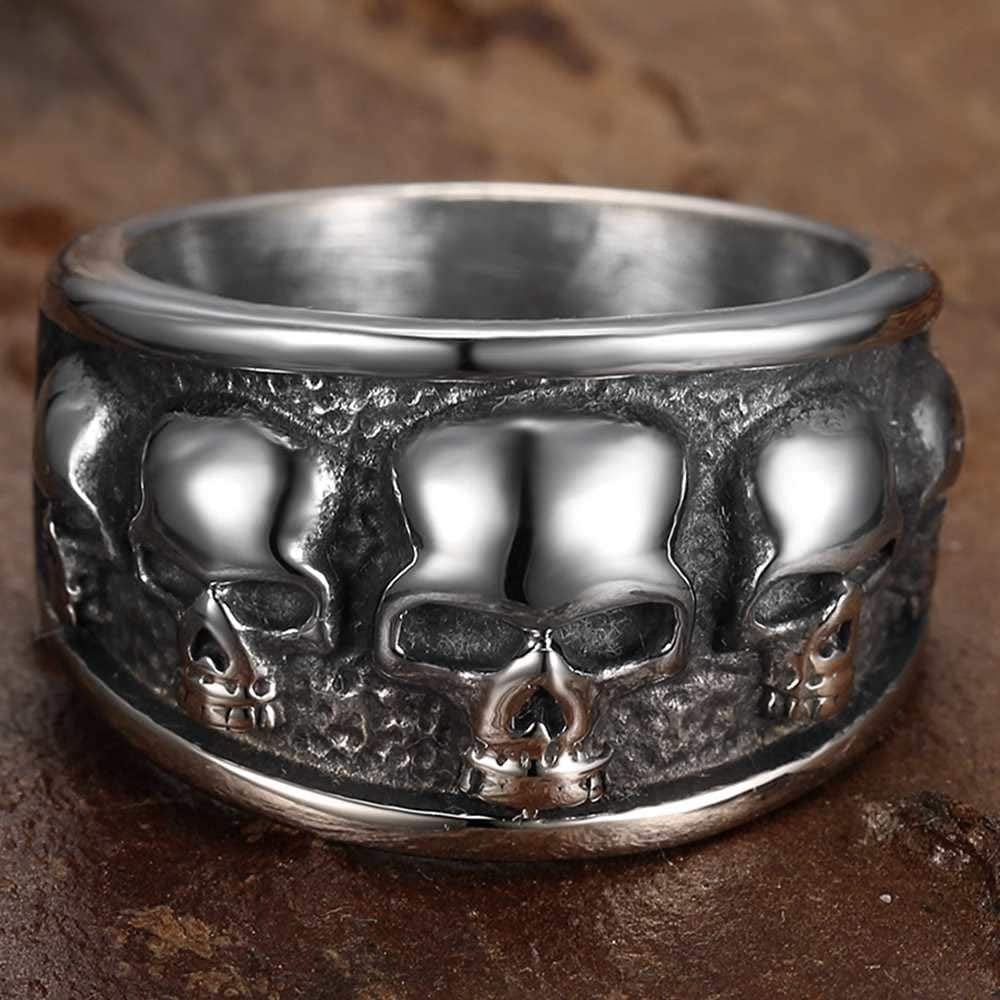 Retro Vintage Stainless Steel Gothic Death Skull Skeleton Cocktail Party Biker Statement Halloween Ring