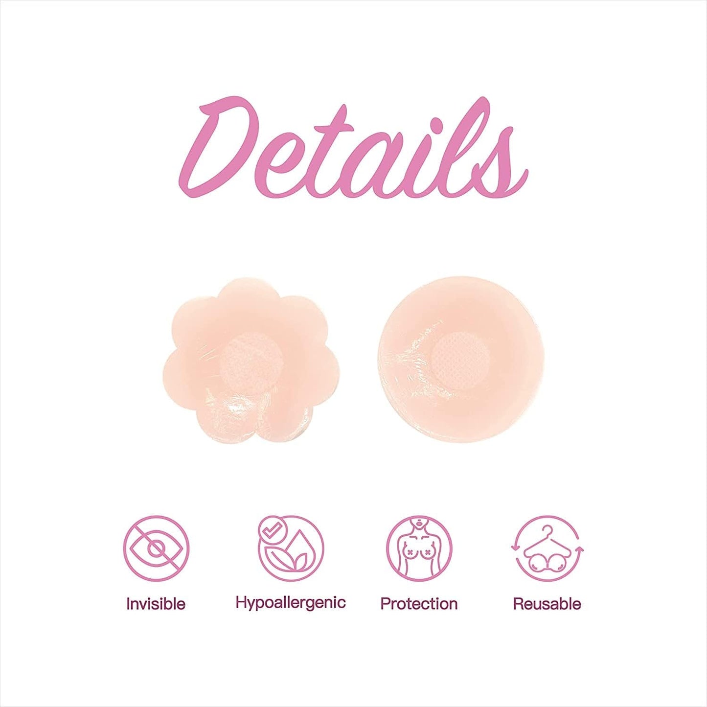 Reusable Silicon Nipple Cover - 4 Pairs, Thin Self-Adhesive Breast Covers, Pasty Bra Pad, Invisible Pasties No Show Bra for Women (Shape: 4Pcs Rounds + 4Pcs Flowers)
