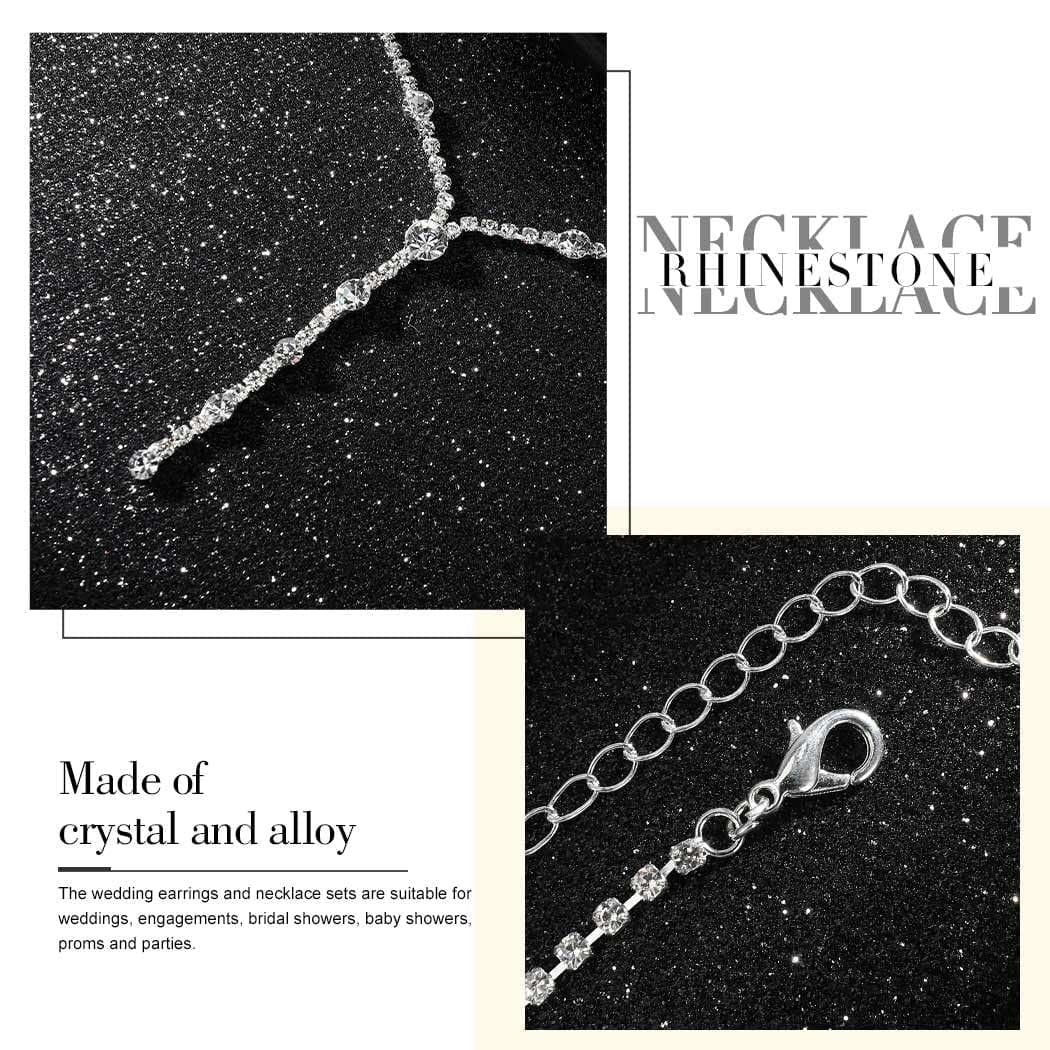 Rhinestone Bride Necklace Earrings Set Silver Crystal Bridal Wedding Jewelry Sets Prom Costume Jewelry Set Party Choker Necklace for Women and Girls