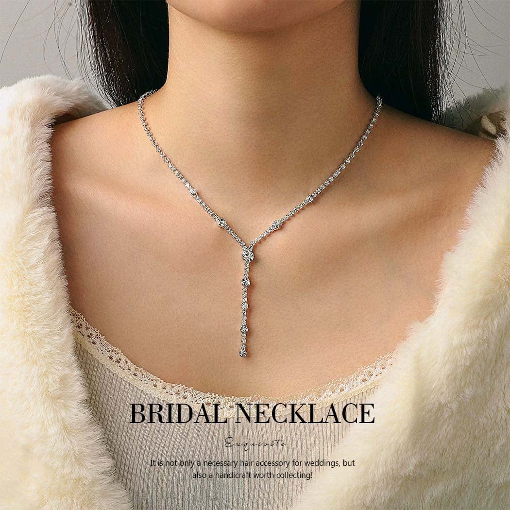 Rhinestone Bride Necklace Earrings Set Silver Crystal Bridal Wedding Jewelry Sets Prom Costume Jewelry Set Party Choker Necklace for Women and Girls