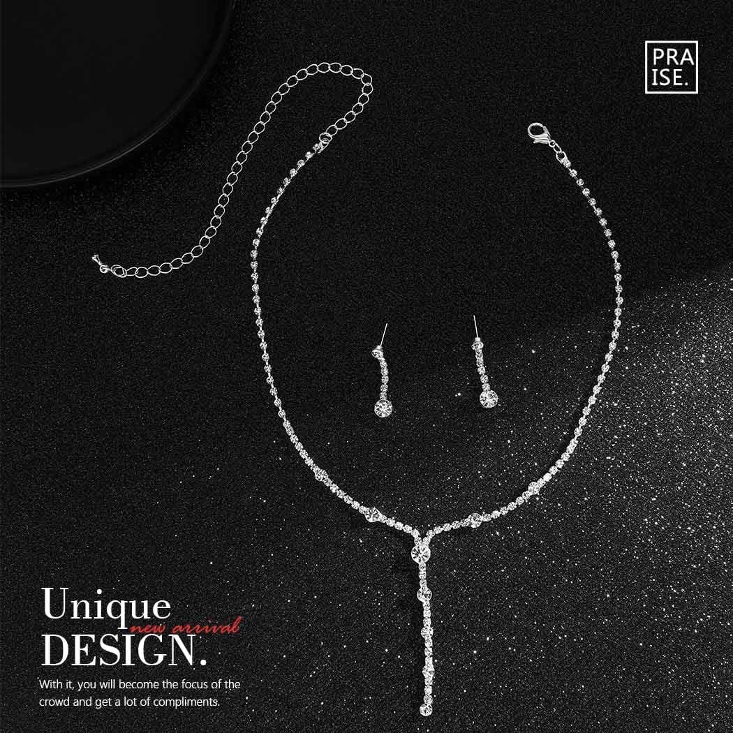 Rhinestone Bride Necklace Earrings Set Silver Crystal Bridal Wedding Jewelry Sets Prom Costume Jewelry Set Party Choker Necklace for Women and Girls