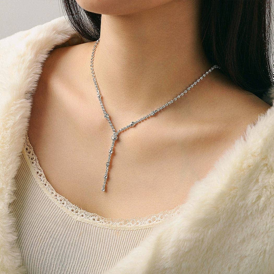 Rhinestone Bride Necklace Earrings Set Silver Crystal Bridal Wedding Jewelry Sets Prom Costume Jewelry Set Party Choker Necklace for Women and Girls