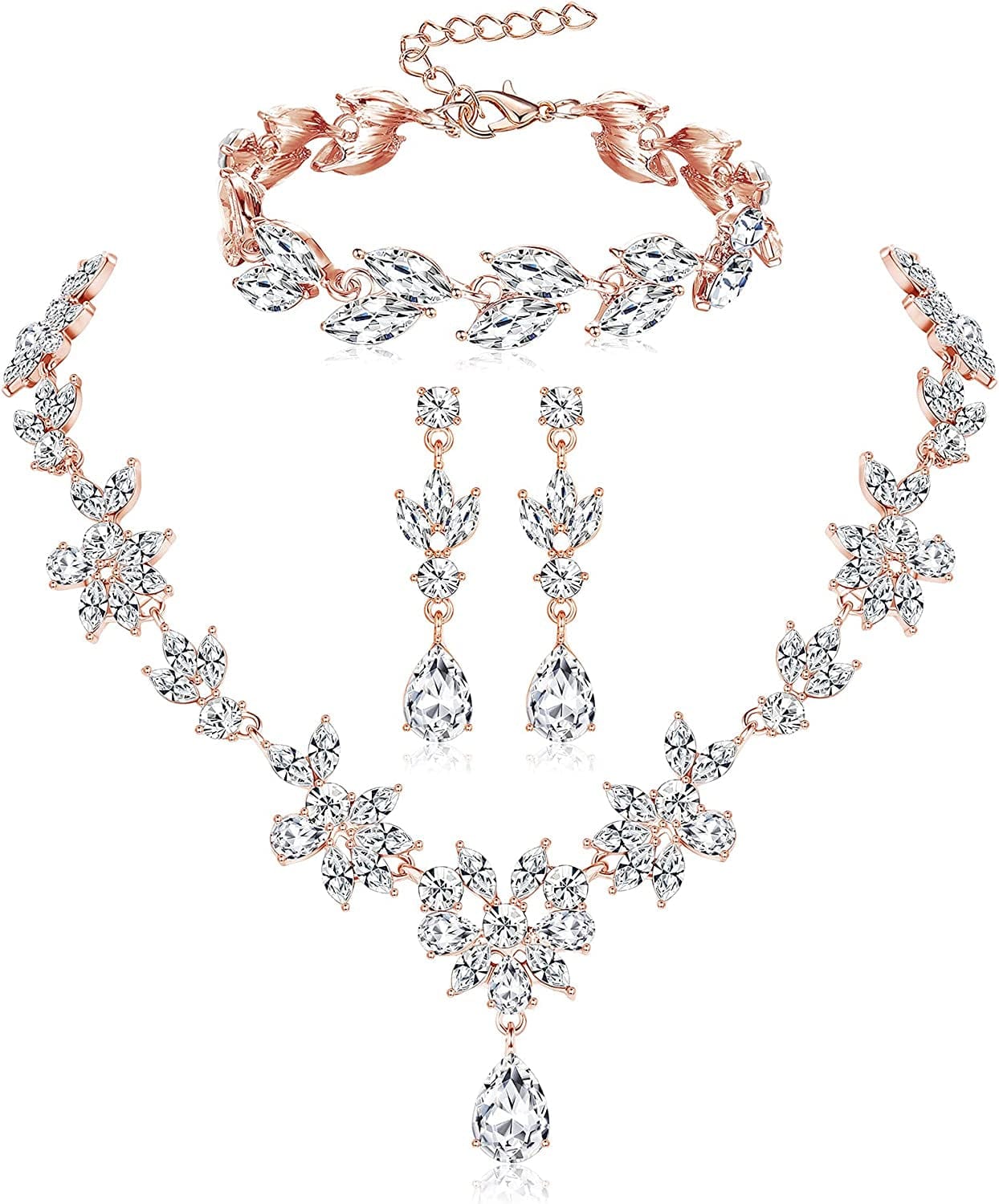 Rhinestone Bridesmaid Jewelry Sets for Women Necklace and Earring Set for Wedding with Crystal Bracelet E:Earring+Necklace+Bracelet