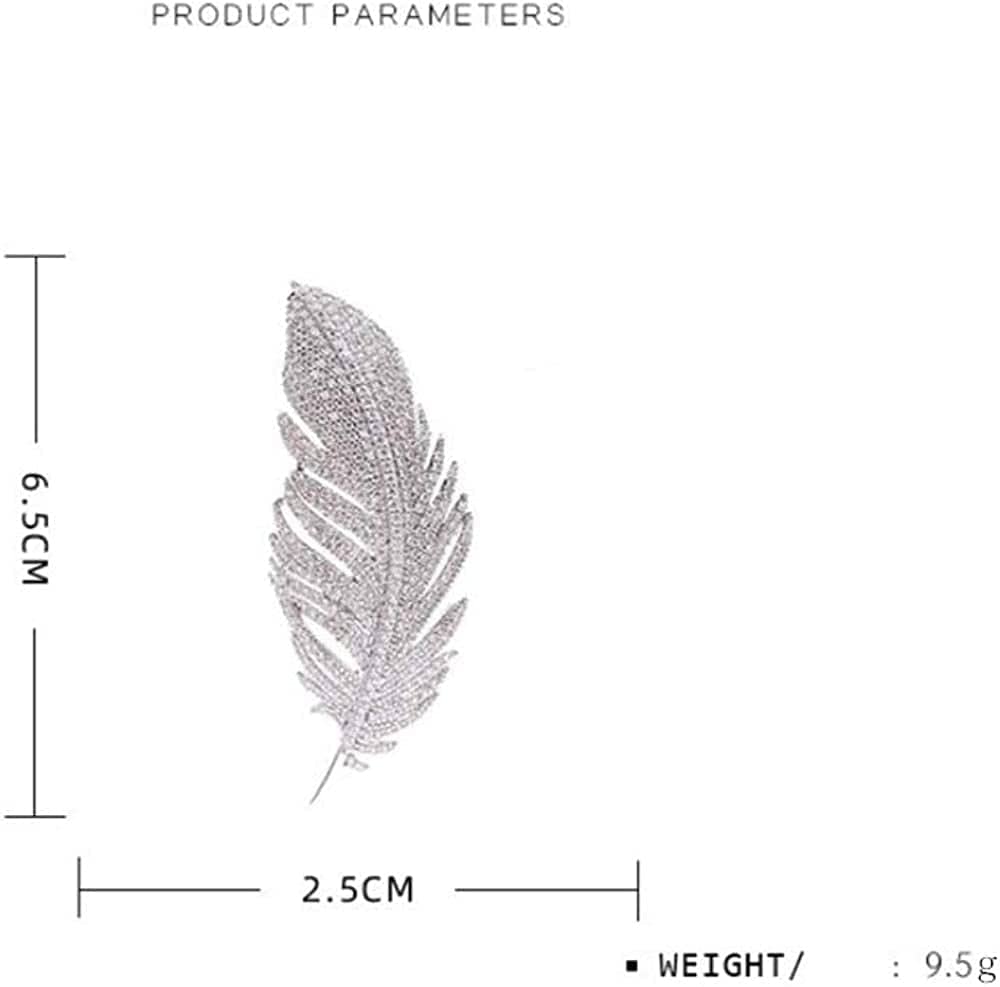 Rhinestone Feather Brooch Pin for Women Men Fashion Crystal Delicate Leaf Brooch Lapel Pins Elegant Dress Accessories Jewelry Boutonniere Corsage for Hat Bag Suit Tie Wedding Birthday