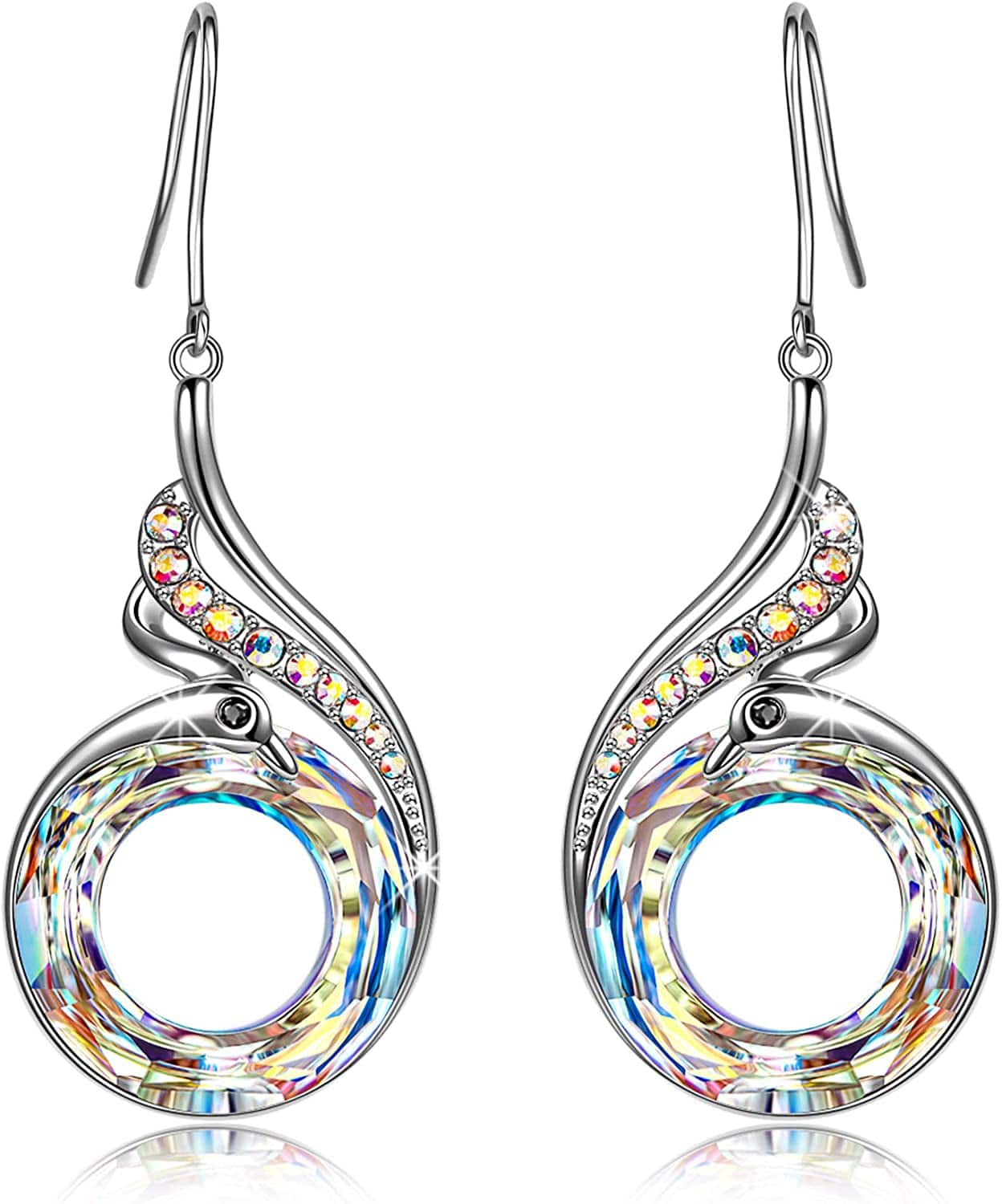 "Rise from the Ashes" Phoenix Earrings, Sterling Silver Dangle Earrings with Crystals from Austria, Packaged with Jewelry Box, Christmas Gifts Birthday Gifts for Women, Symbol of Luck and Renewal Aurore Boreale