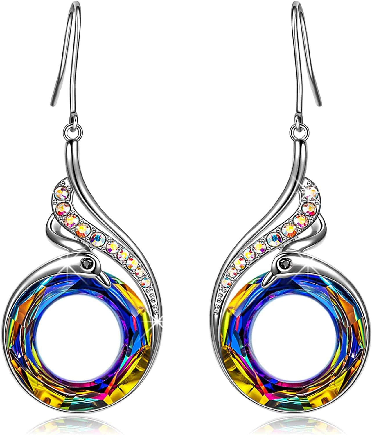 "Rise from the Ashes" Phoenix Earrings, Sterling Silver Dangle Earrings with Crystals from Austria, Packaged with Jewelry Box, Christmas Gifts Birthday Gifts for Women, Symbol of Luck and Renewal Volcano