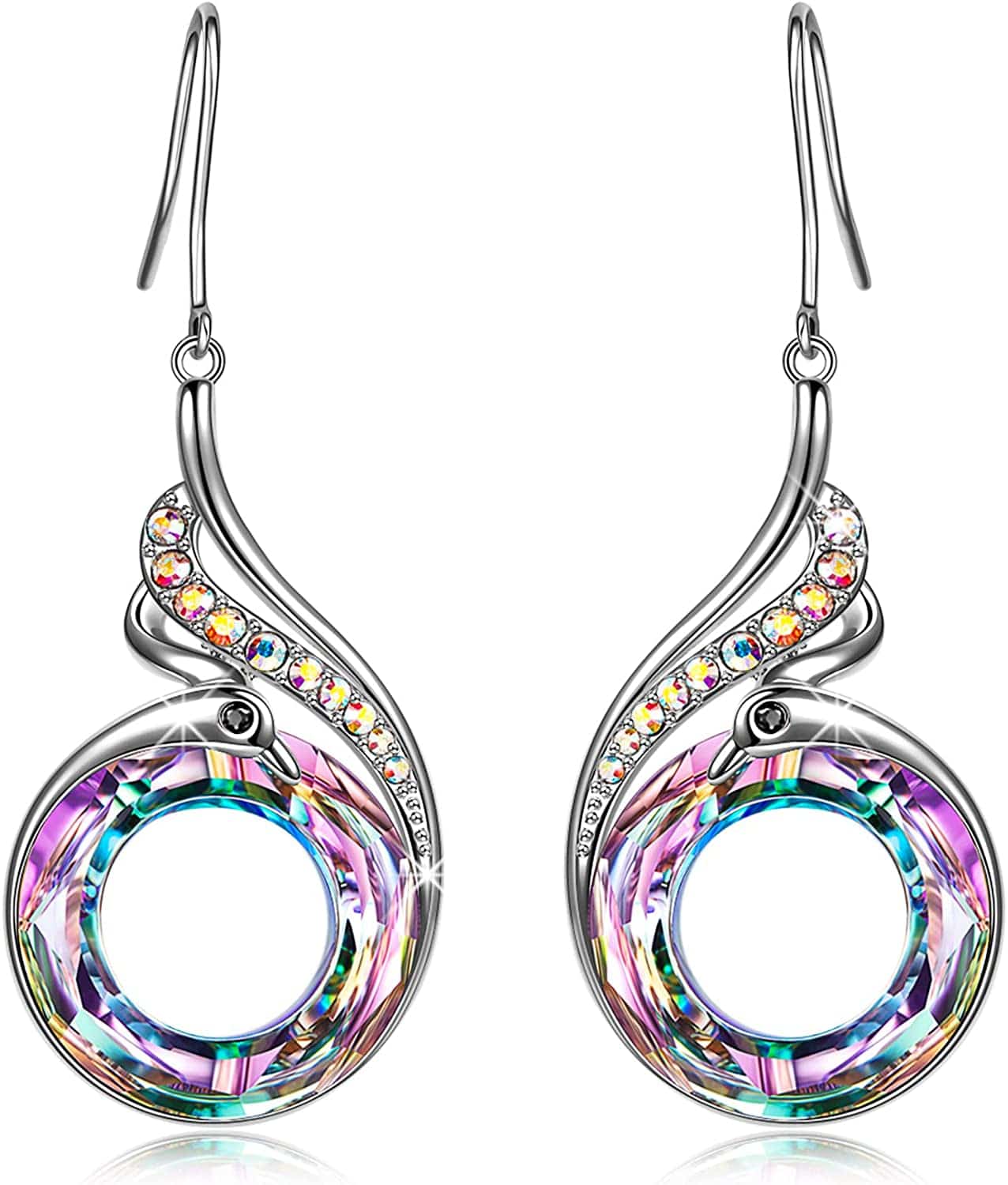 "Rise from the Ashes" Phoenix Earrings, Sterling Silver Dangle Earrings with Crystals from Austria, Packaged with Jewelry Box, Christmas Gifts Birthday Gifts for Women, Symbol of Luck and Renewal Purple Light