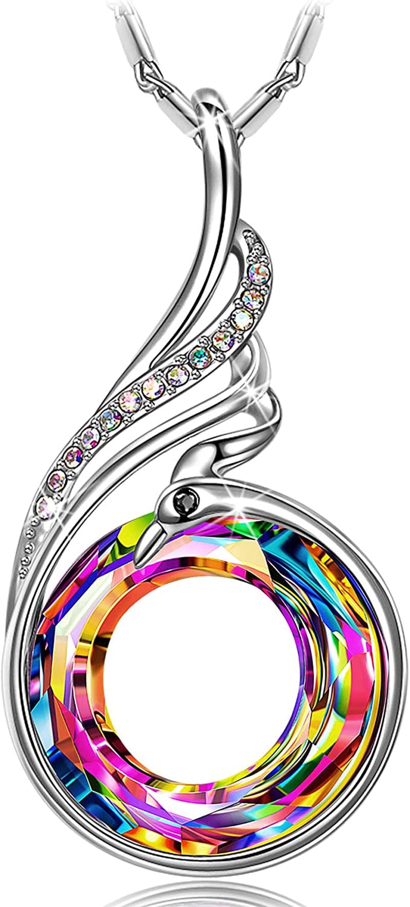 "Rise from the Ashes" Sterling Silver Phoenix Necklaces for Women, 17.8"+2.0" Necklace, Packaged with Jewelry Box, Christmas Gifts Birthday Gifts for Women, Symbol of Luck and Renewal Iridescence