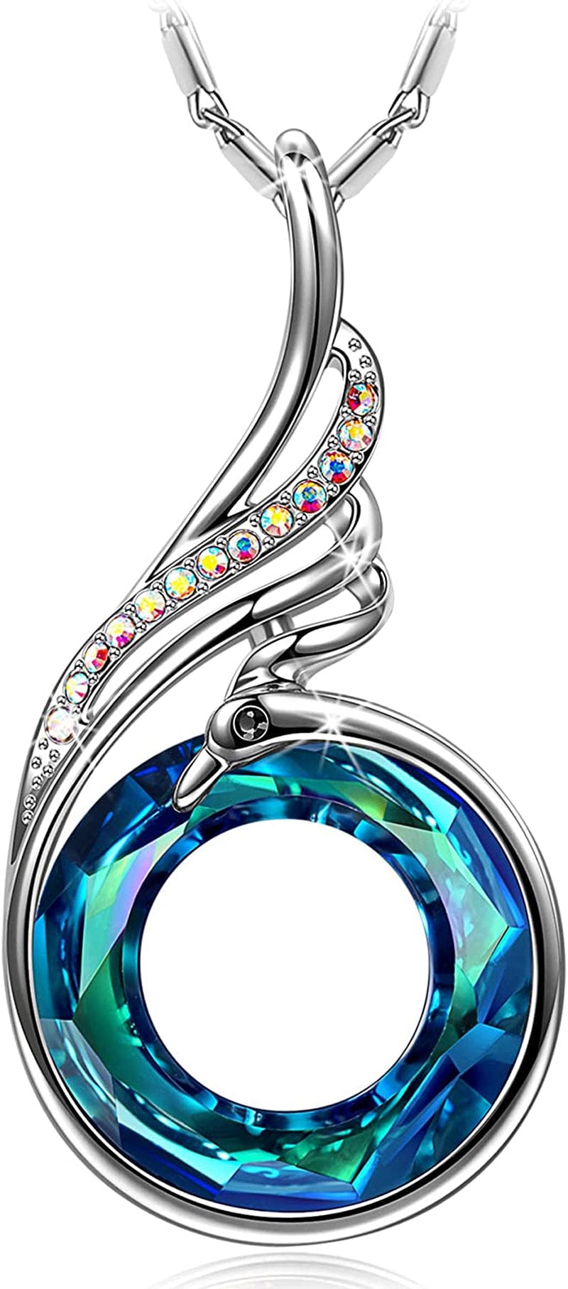 "Rise from the Ashes" Sterling Silver Phoenix Necklaces for Women, 17.8"+2.0" Necklace, Packaged with Jewelry Box, Christmas Gifts Birthday Gifts for Women, Symbol of Luck and Renewal Bermuda Blue