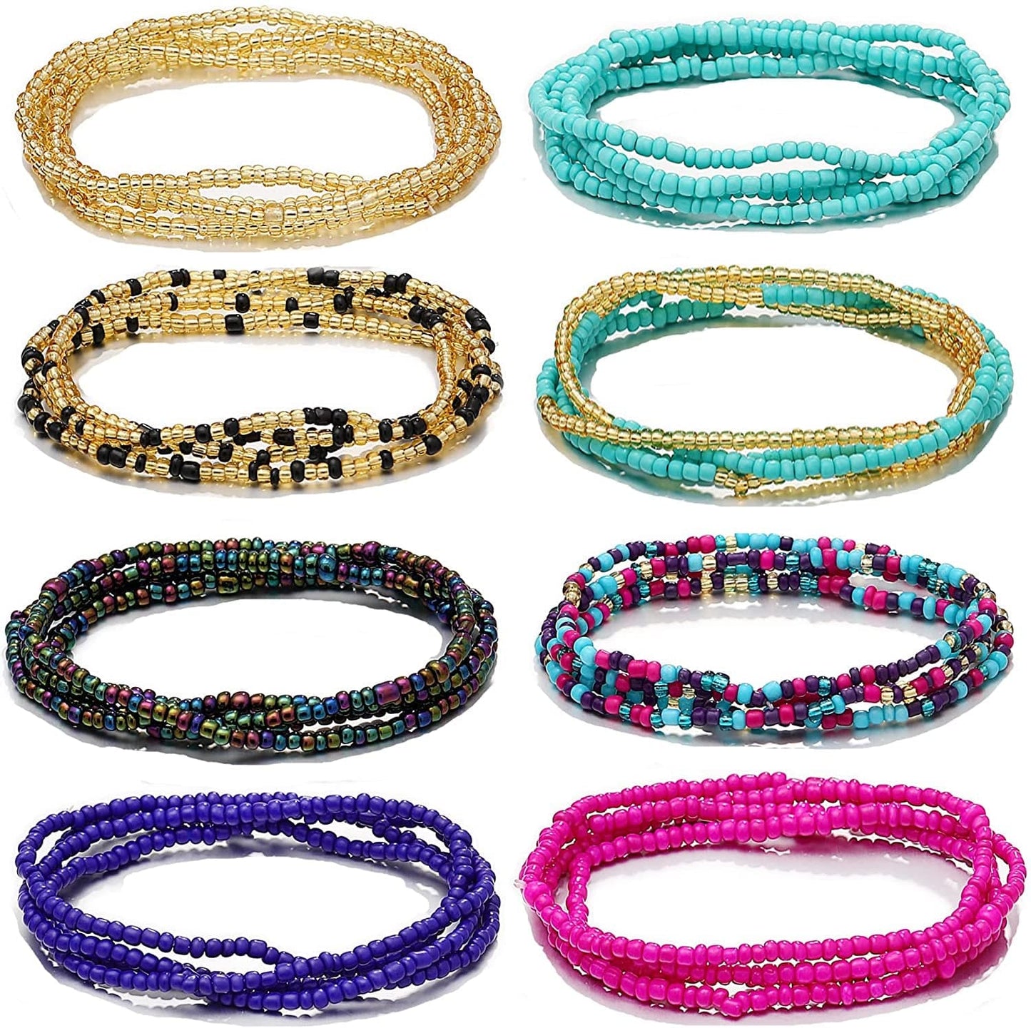 RLMOON 24-50Inch Waist Beads for Women African Waist Beads plus Size Layered Belly Bead Body Chain Waist Beads Colorful Waist Jewelry(8Pcs) Apparel & Accessories > Jewelry > Body Jewelry RLMOON Multicolor B 43.5 Inches