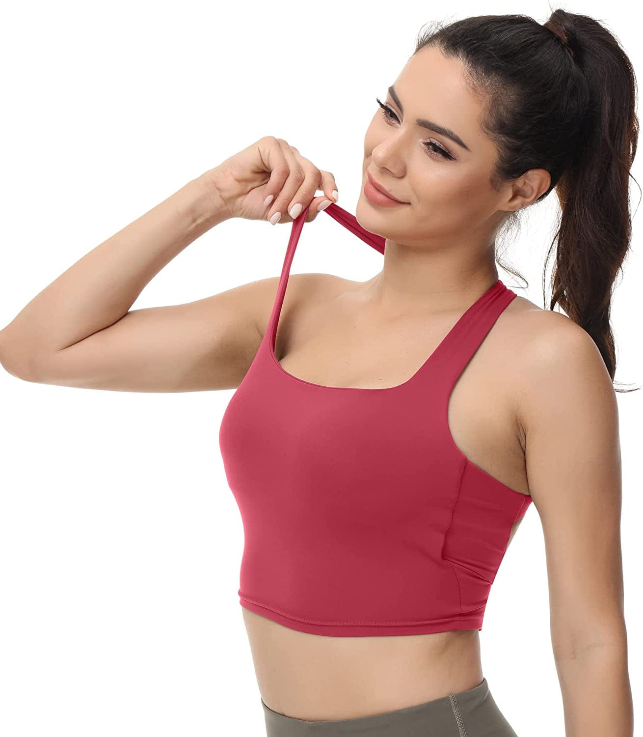 Romansong Strappy Yoga Sports Bras for Women Padded Criss-Cross Back Tank Tops Wine Red / Medium