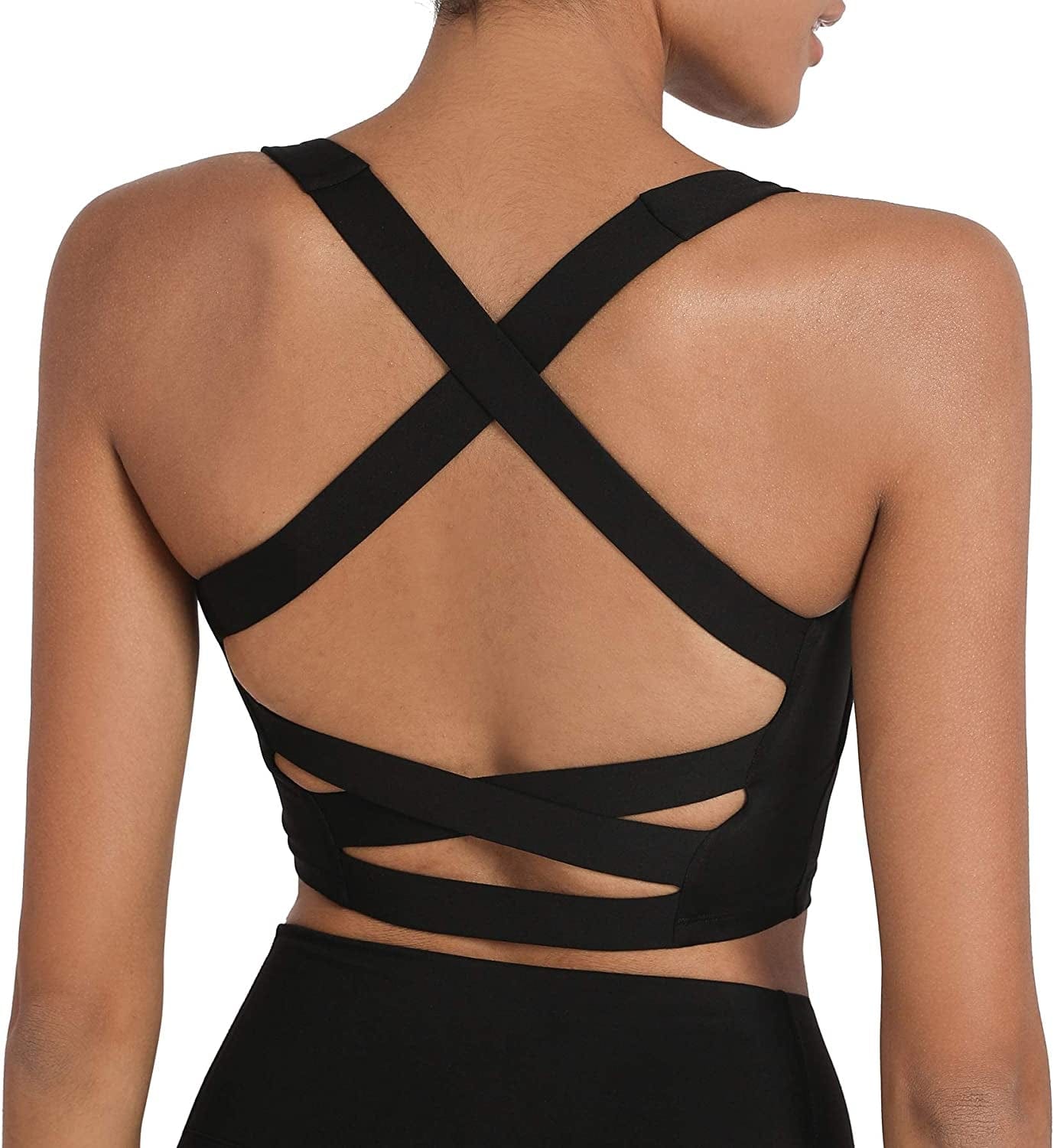 Romansong Strappy Yoga Sports Bras for Women Padded Criss-Cross Back Tank Tops Black / X-Small