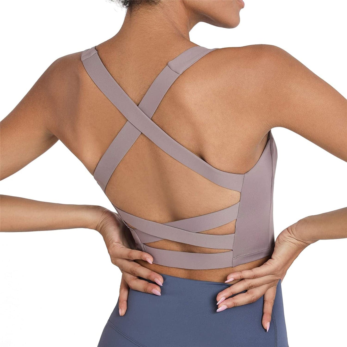 Romansong Strappy Yoga Sports Bras for Women Padded Criss-Cross Back Tank Tops Purple Tulip / X-Small