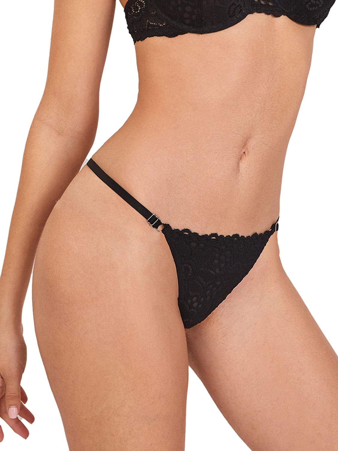 Romwe Women'S Floral Lace G-String Thong T-Back Panty Black / Medium