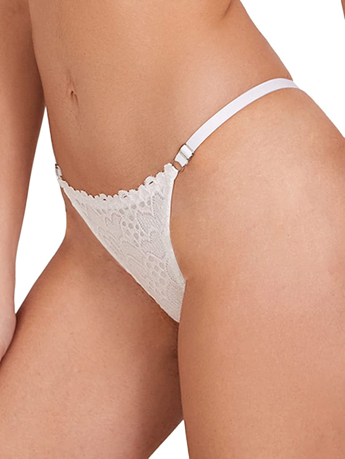 Romwe Women'S Floral Lace G-String Thong T-Back Panty White / Small