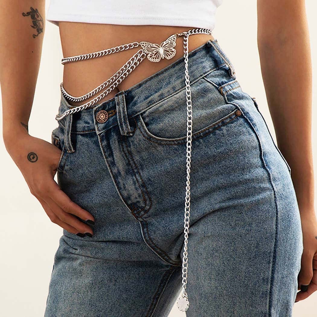 "Ronglia Sexy Waist Chain Silver Butterfly Belly Chains Layered Body Chains Rave Body Jewelry Accessories for Women and Girls" Apparel & Accessories > Jewelry > Body Jewelry Generic